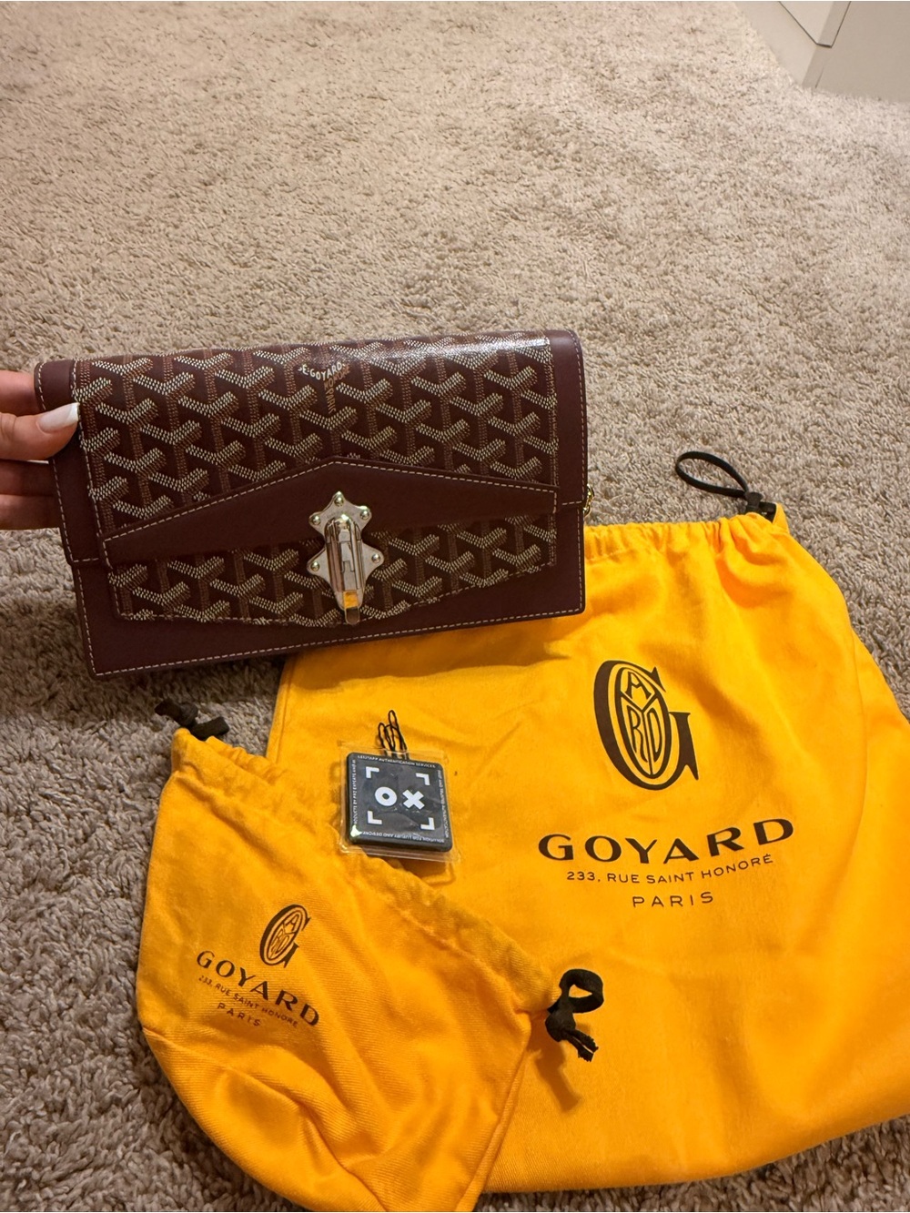 Goyard Brown Chevron Envelope Wallet with Gold-Tone Clasp
